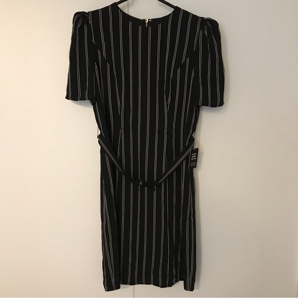Express Pinstripe Black/White Dress with Belt